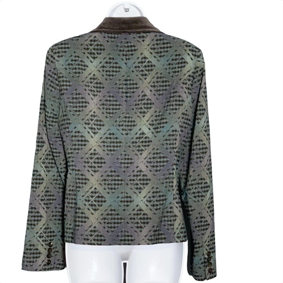 Doncaster Sport Blazer Jacket Retro City VTG Blue Green Brown Velour Collar Sz 8 - Picture 7 of 8